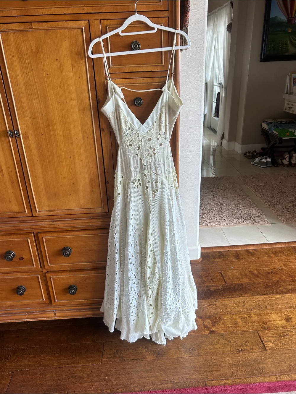 Anthropologie Cream Eyelet Maxi Dress with Spaghetti Straps